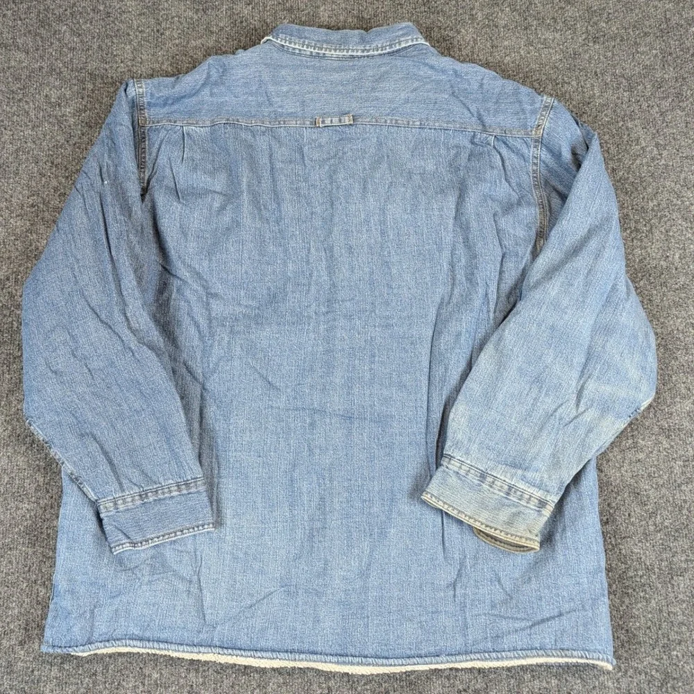 Levis Mens XXL Blue Denim Sherpa Lined Button Down Shirt Thrashed Distressed